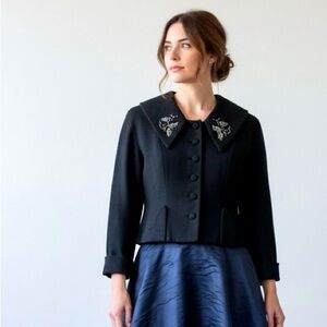 Vintage late 40s Embroidered Collar Waist Jacket